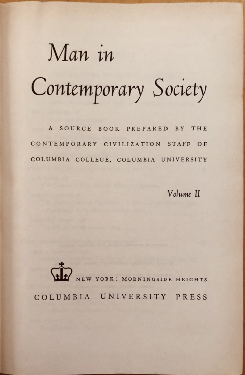 Man in Contemporary Society, Columbia Press Hardcovers 1955, 1956; not ex-libris