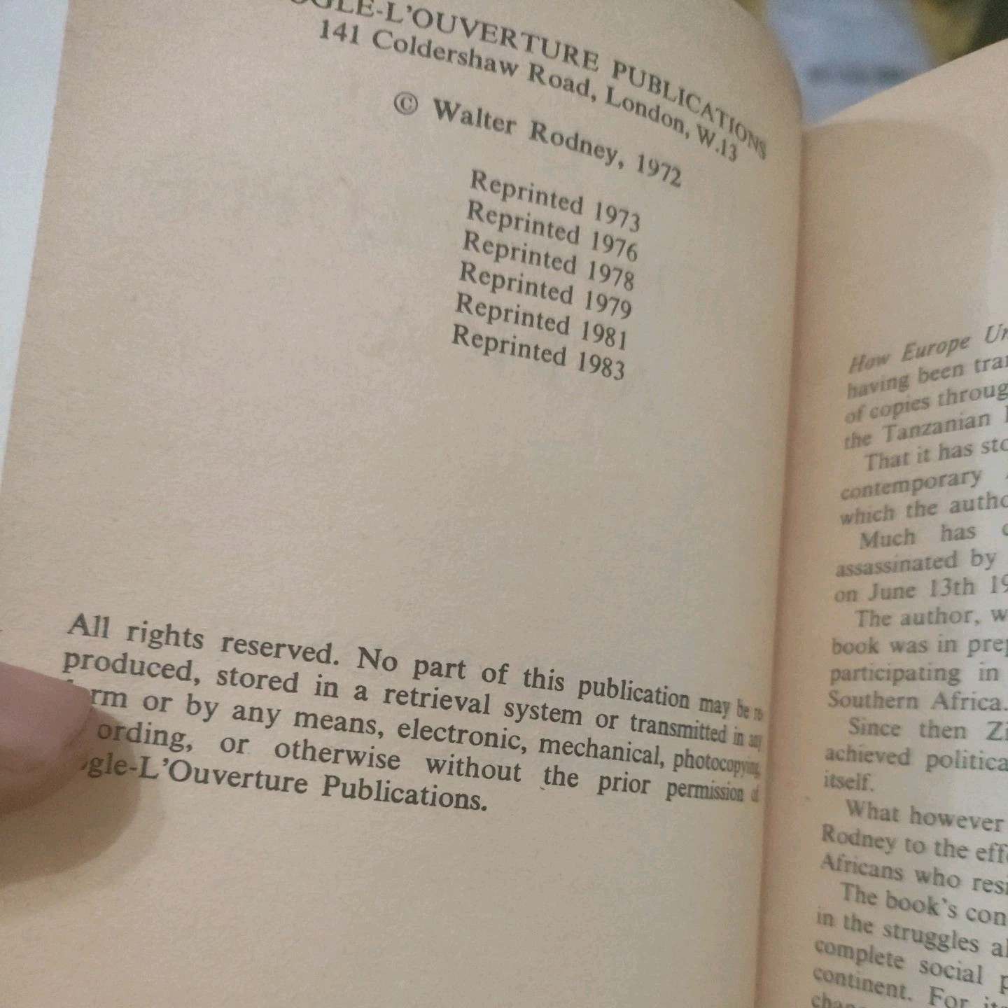 How Europe Underdeveloped Africa – Rodney, Walter VGC+! 1972 reprint 1983