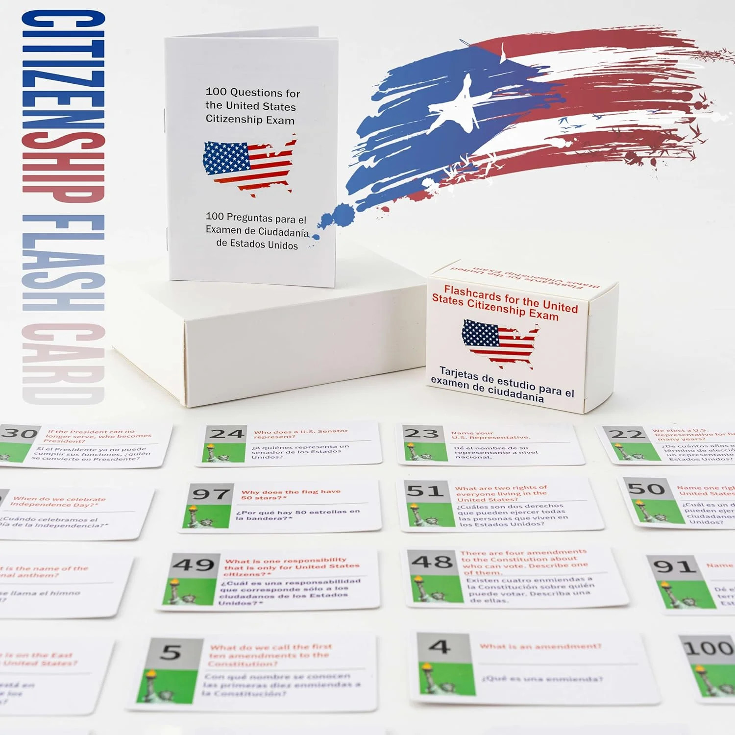 2026 USCIS Citizenship Flash Cards Bilingual Spanish English Civics Test Study S