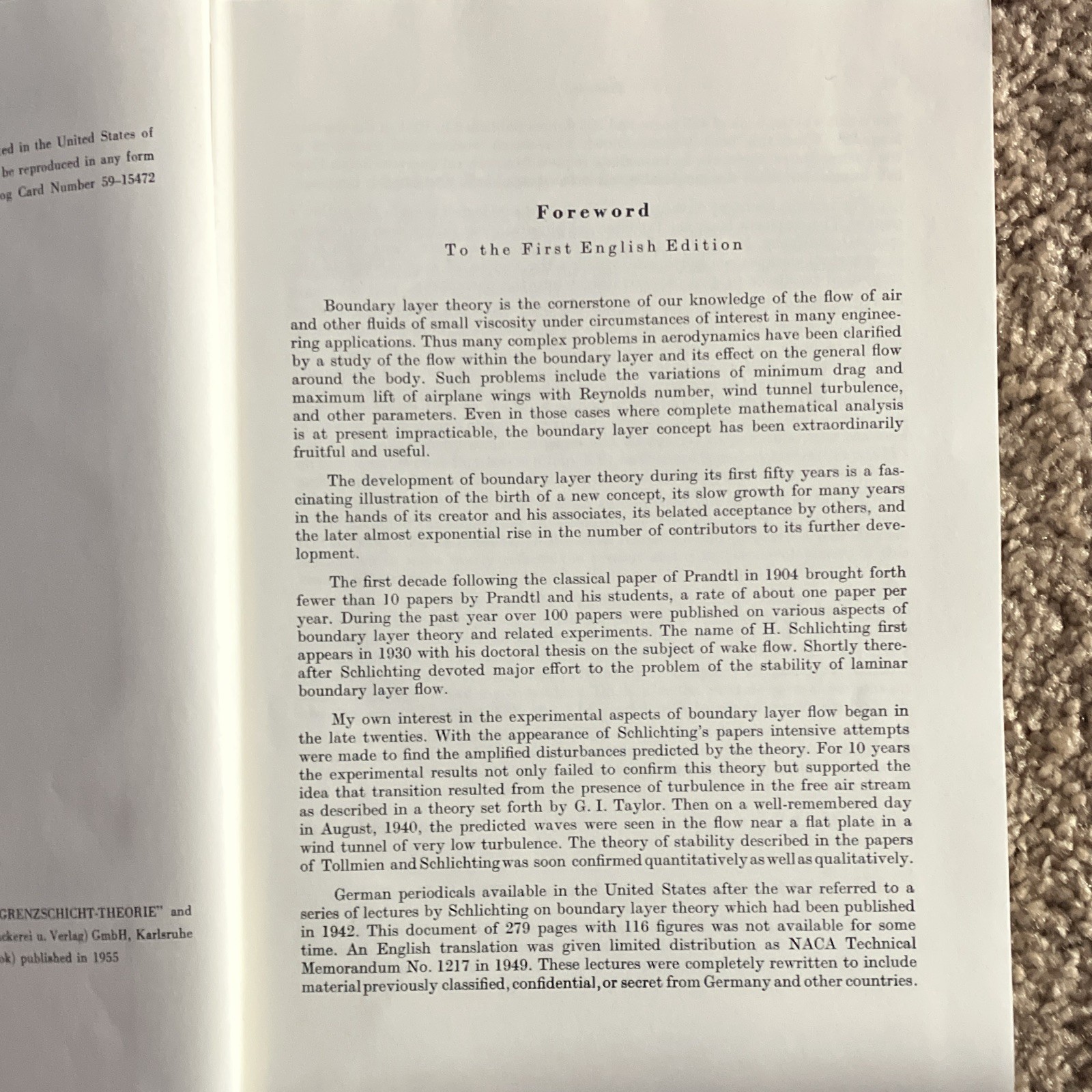 McGraw-Hill Boundary Layer Theory 4th Ed HC Hermann Schlichting 1960 MPN