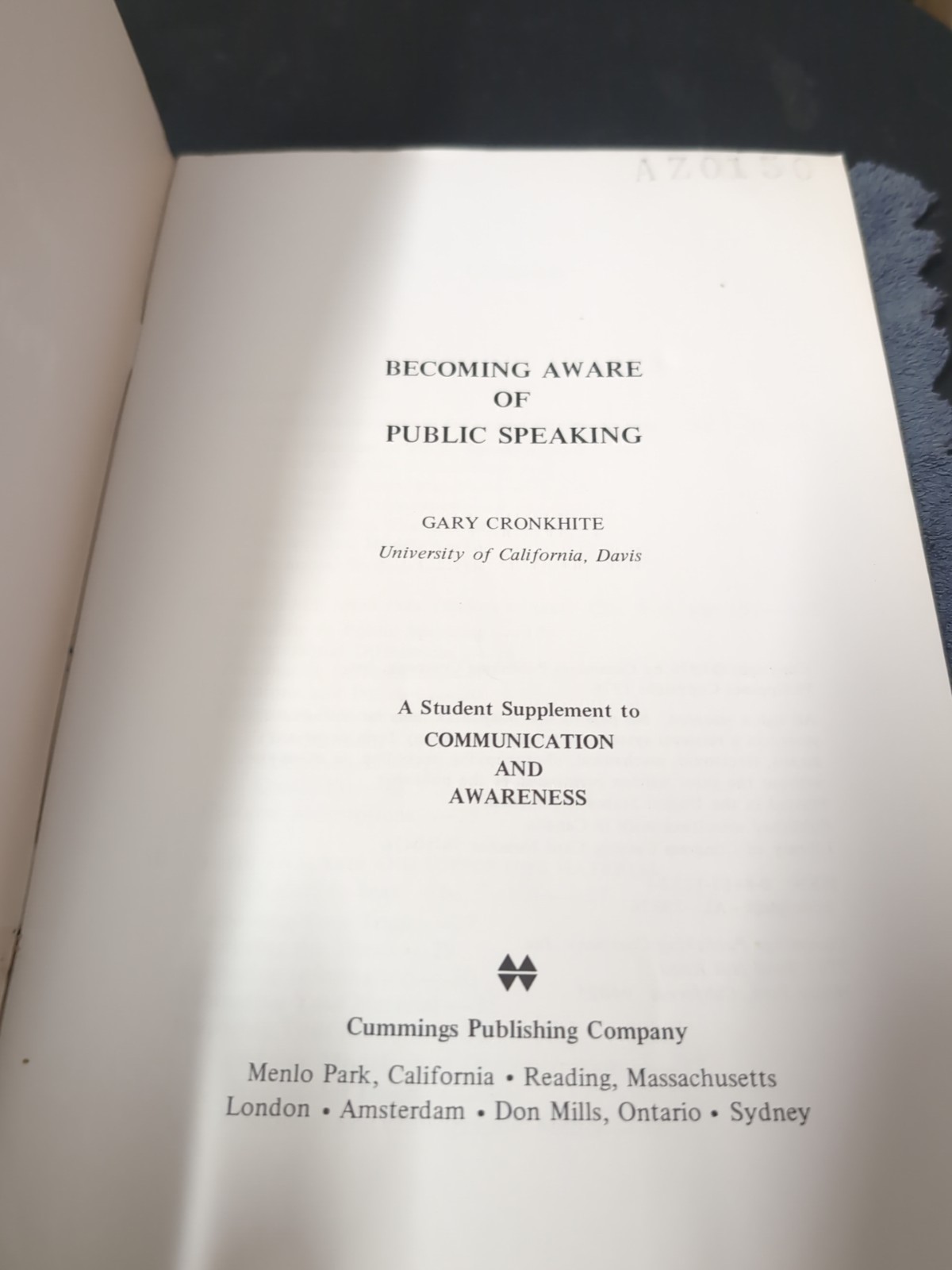 1976 Becoming Aware of Public SpeakingAuthor: Gary Cronkhite Book PB TPB