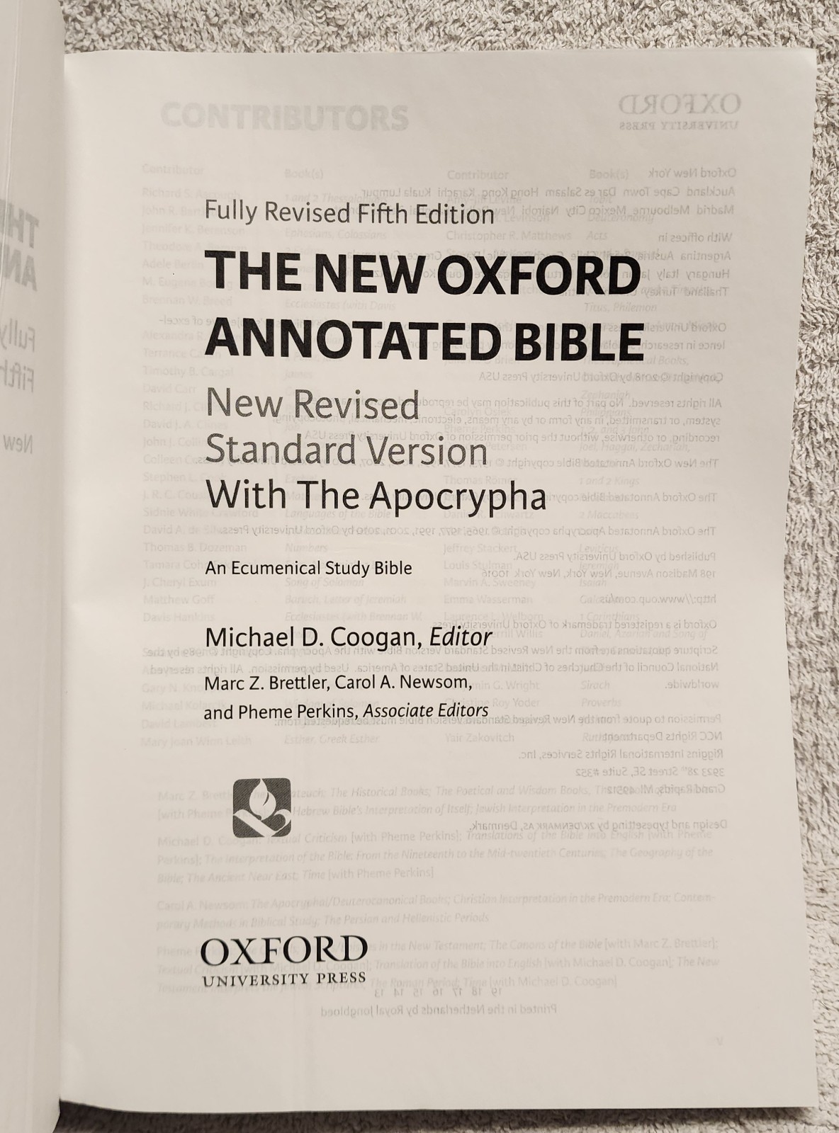 The New Oxford Annotated Bible with Apocrypha NRSV Paperback 5th Edition PB