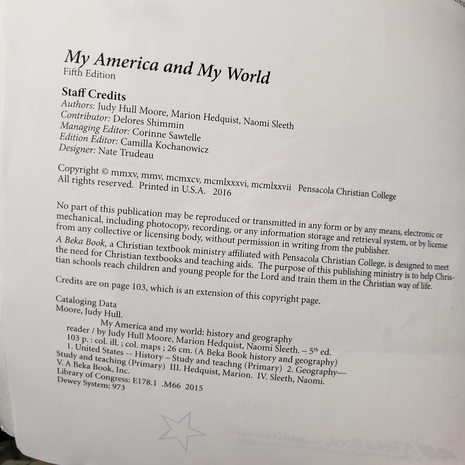 A Beka My America And My World Reader Homeschool History Curriculum Book 5th Ed.