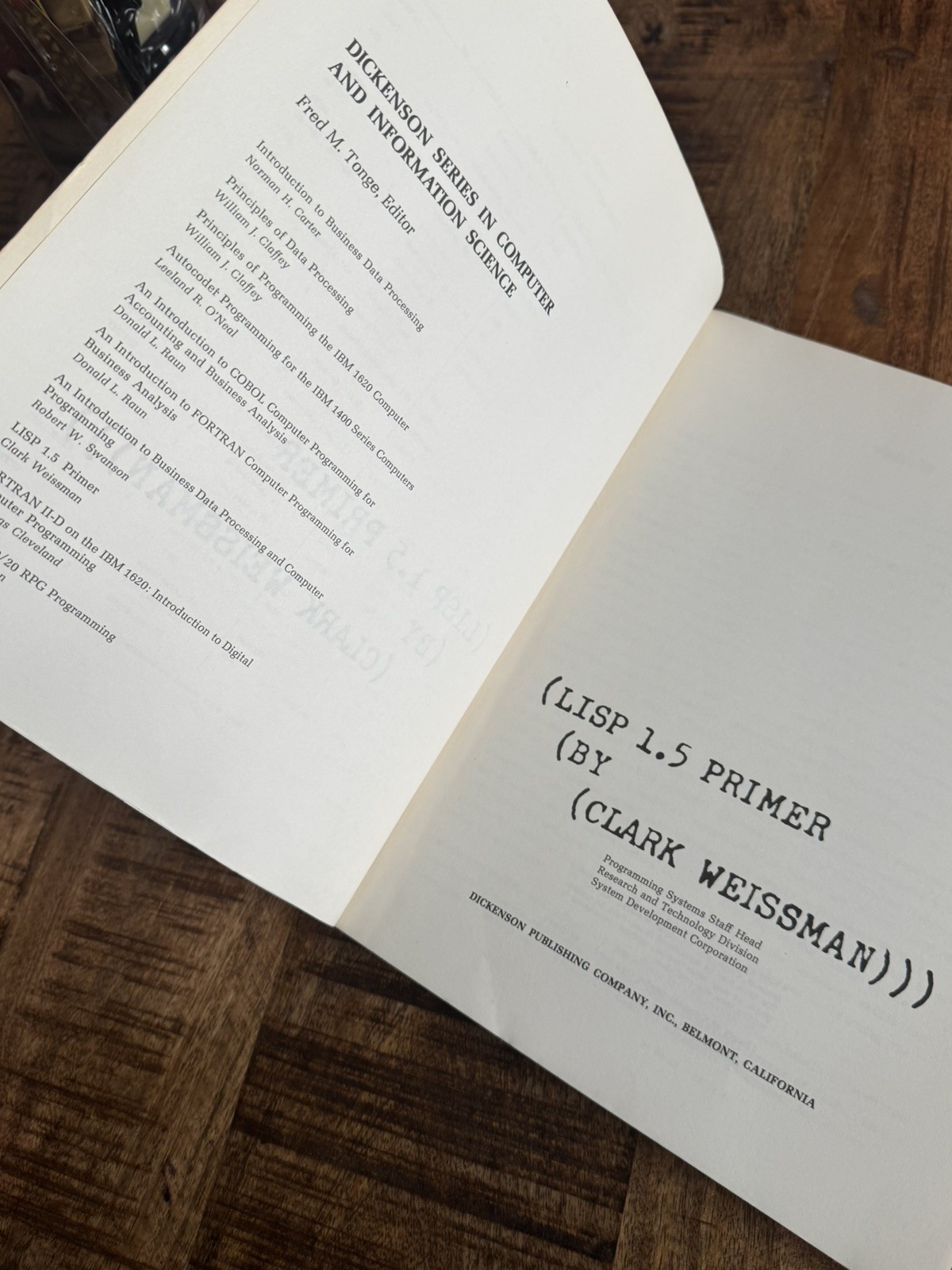 LISP 1.5 PRIMER by Clark Weissman (1967, SC)-Dickenson Series in Computer & Info