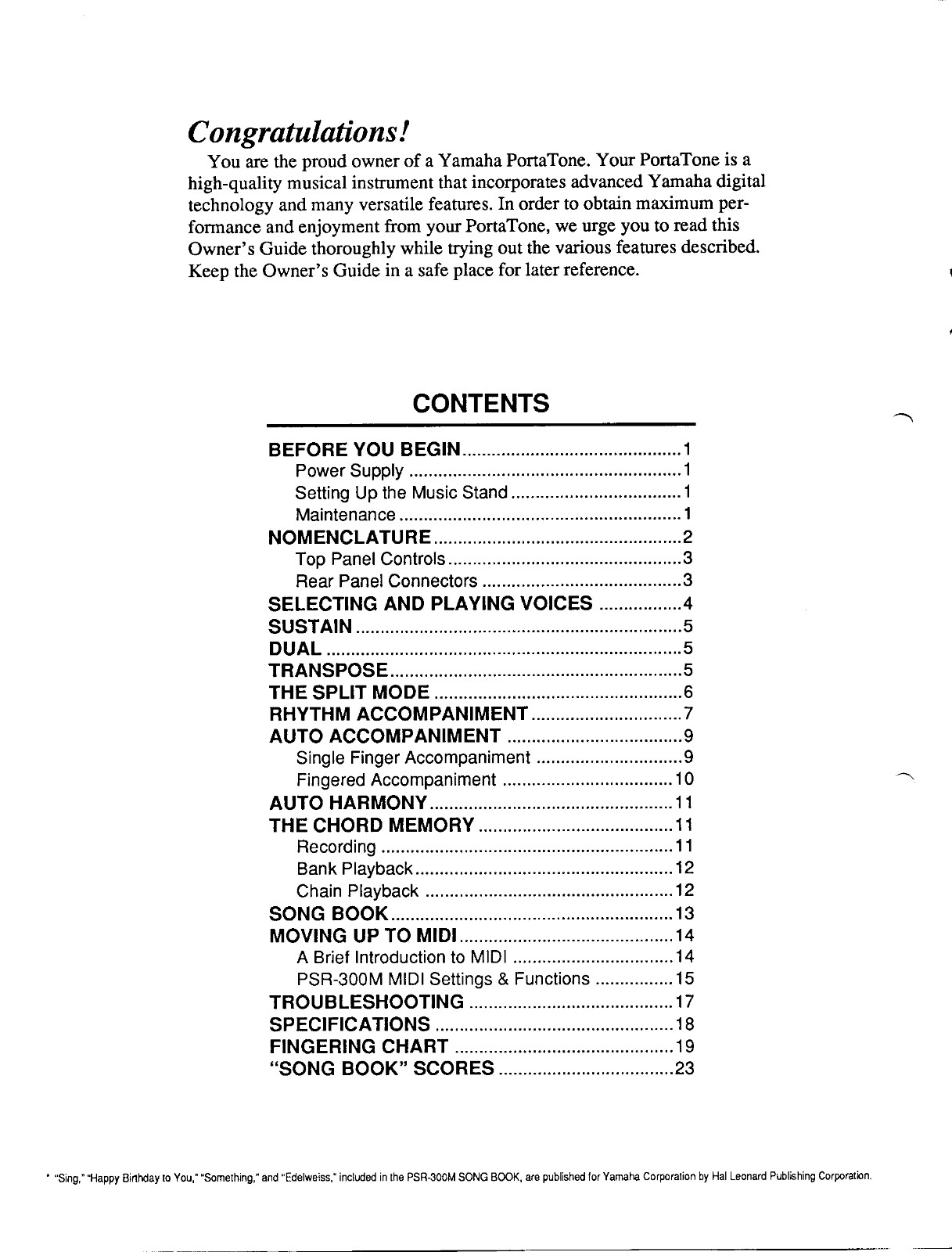 Yamaha PSR-300m Instruction Manual: 39 Pages & Protective Covers!