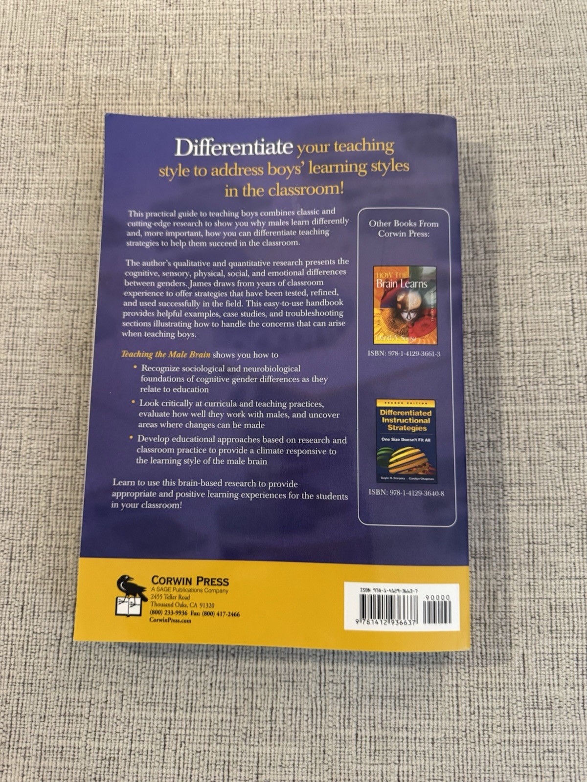 Teaching the Male Brain by Abigail Norfleet James 2007 Corwin Press Education