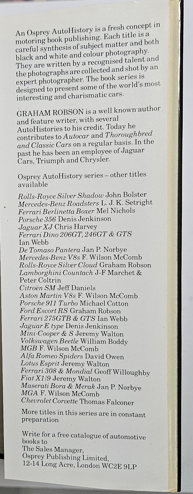 Jaguar D Type & XKSS, 1983 HC/DJ, Graham Robson, Osprey AutoHistory