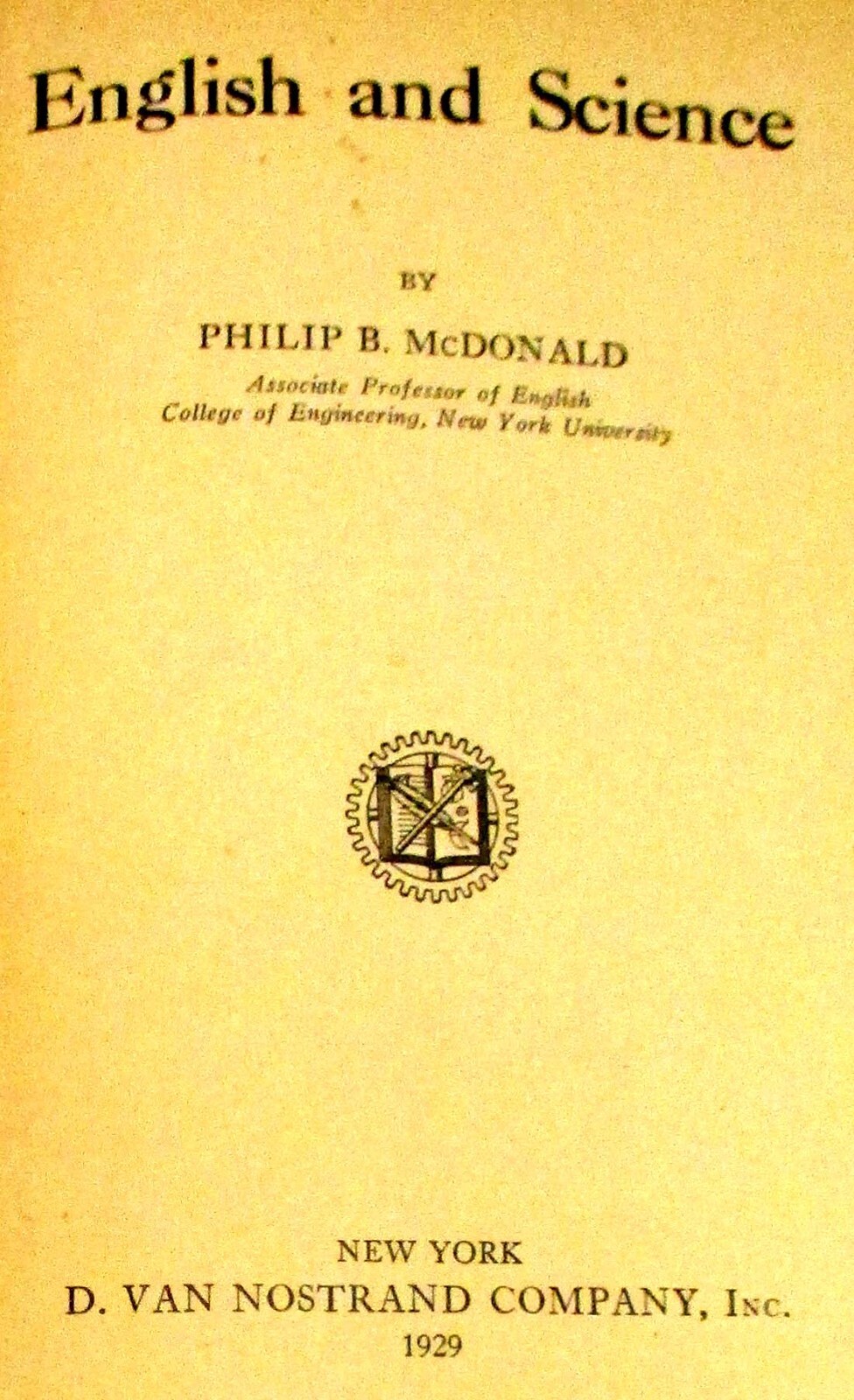 1929 English and Science by Philip B. McDonald H/C 192 Pages