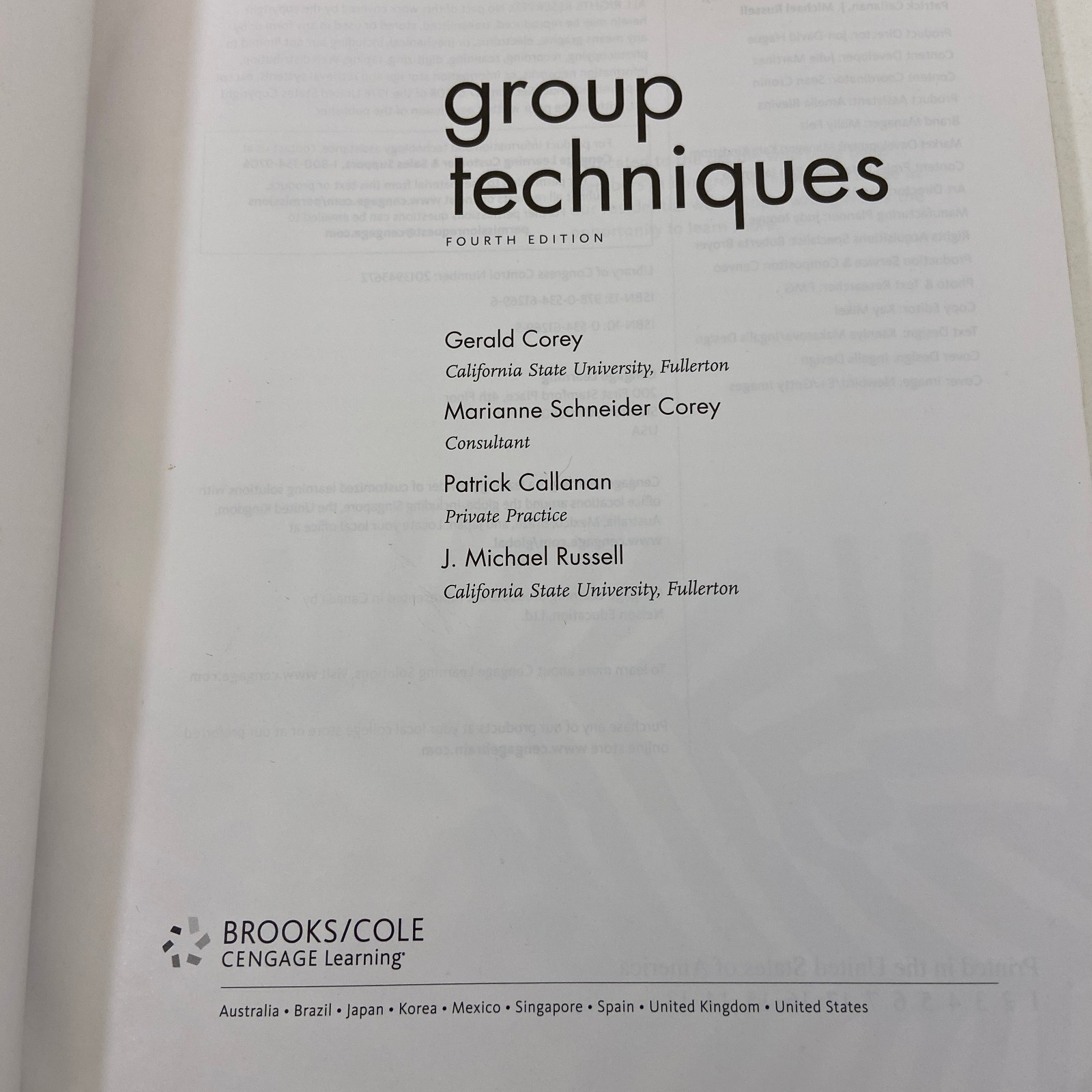 Group Techniques Fourth Edition Corey Callanan Russell Psychology Therapy TPB