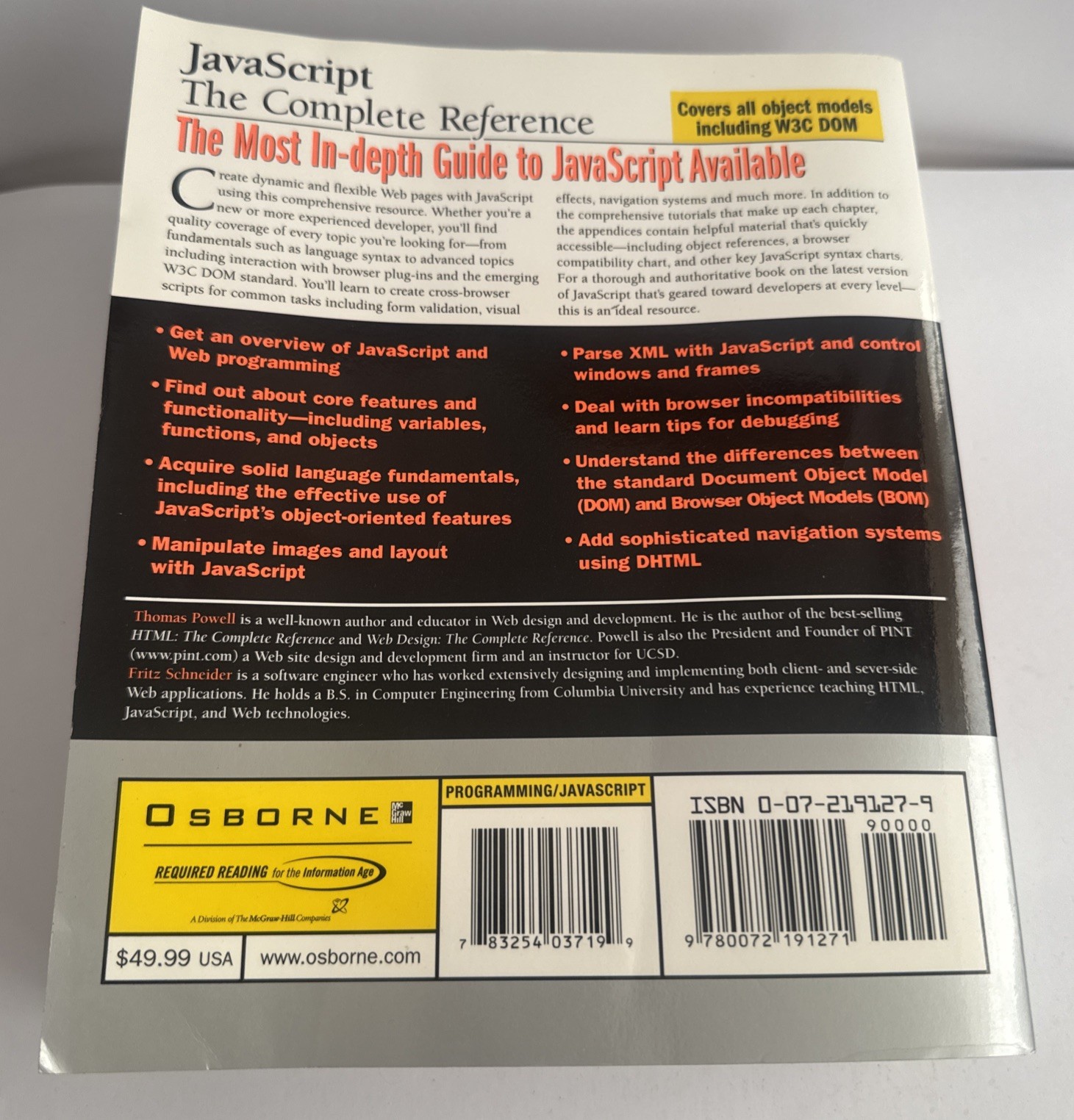 Java Script Web Programming Incl W3C DOM Complete Reference Osborne Book