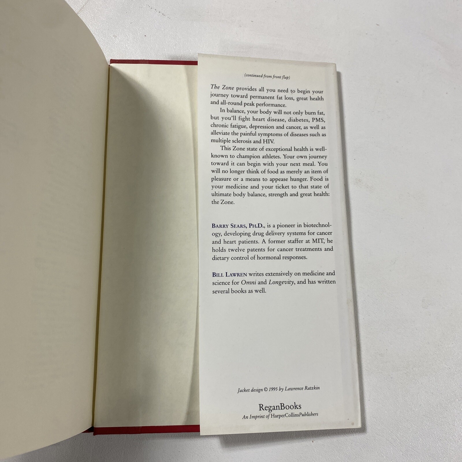 The Zone : A Dietary Road Map – Barry Sears (Dust Jacket, 1995, 1st Edition)