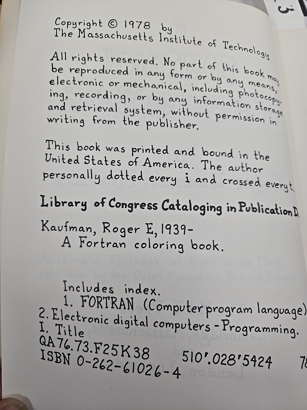 A Fortran Coloring Book – Softcover By Dr. Kaufman, MIT Press