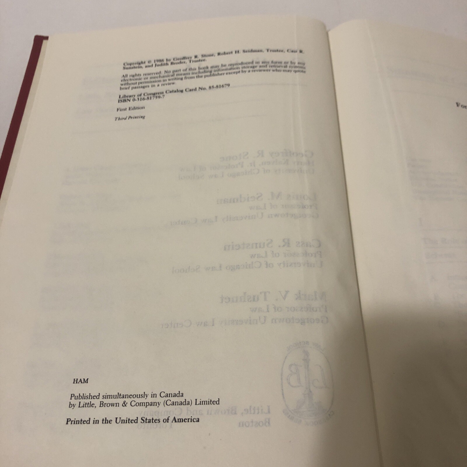Constitutional Law 1st Edition-3rd Printing Stone, Seidman, Sunstein, Tushnet
