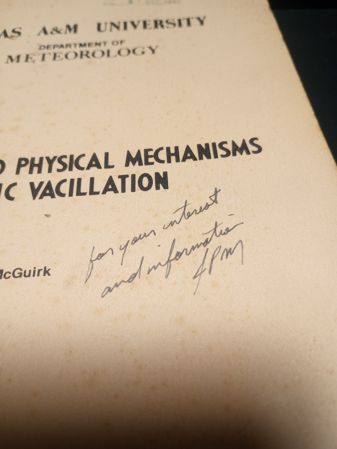 The Climatology and Physical Mechanisms of Atmospheric Vacillation James McGuirk