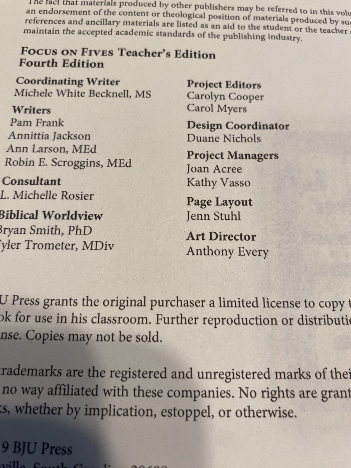 BJU Press K5 Focus On Fives, Teacher’s Edition, Complete Set, 1-6, 4th Edition