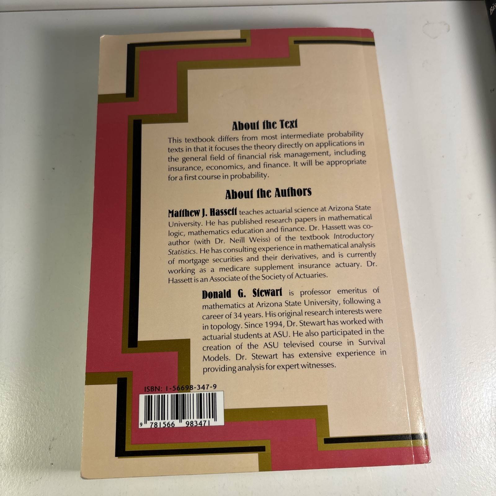 PROBABILITY FOR RISK MANAGEMENT By Matthew J. Hassett & Donald Stewart