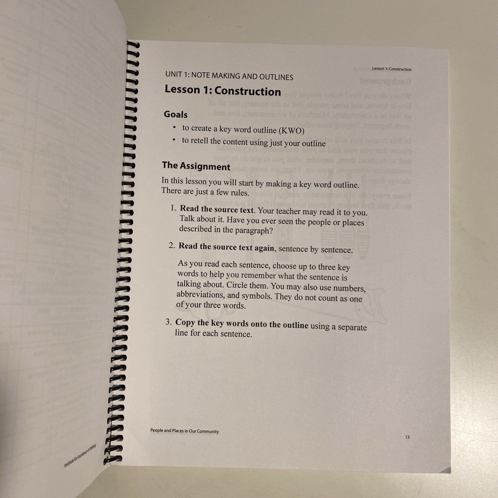 IEW People and Places in Our Community Student Book. No Writing