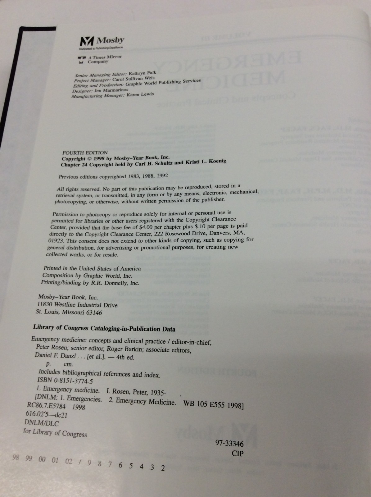 EMERGENCY MEDICINE: CONCEPTS & CLINICAL PRACTICE VOL 1-3 Rosen & Barkin HC 1998