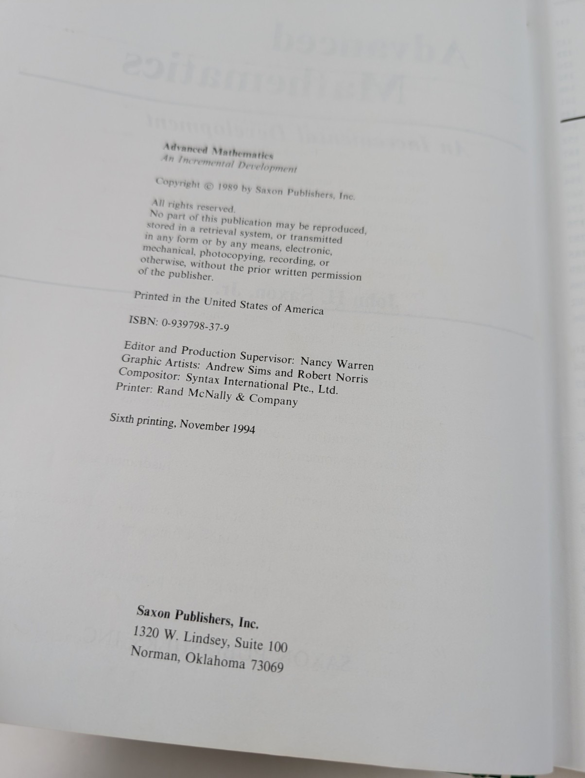 Saxon Advanced Mathematics Textbook An Incremental Development