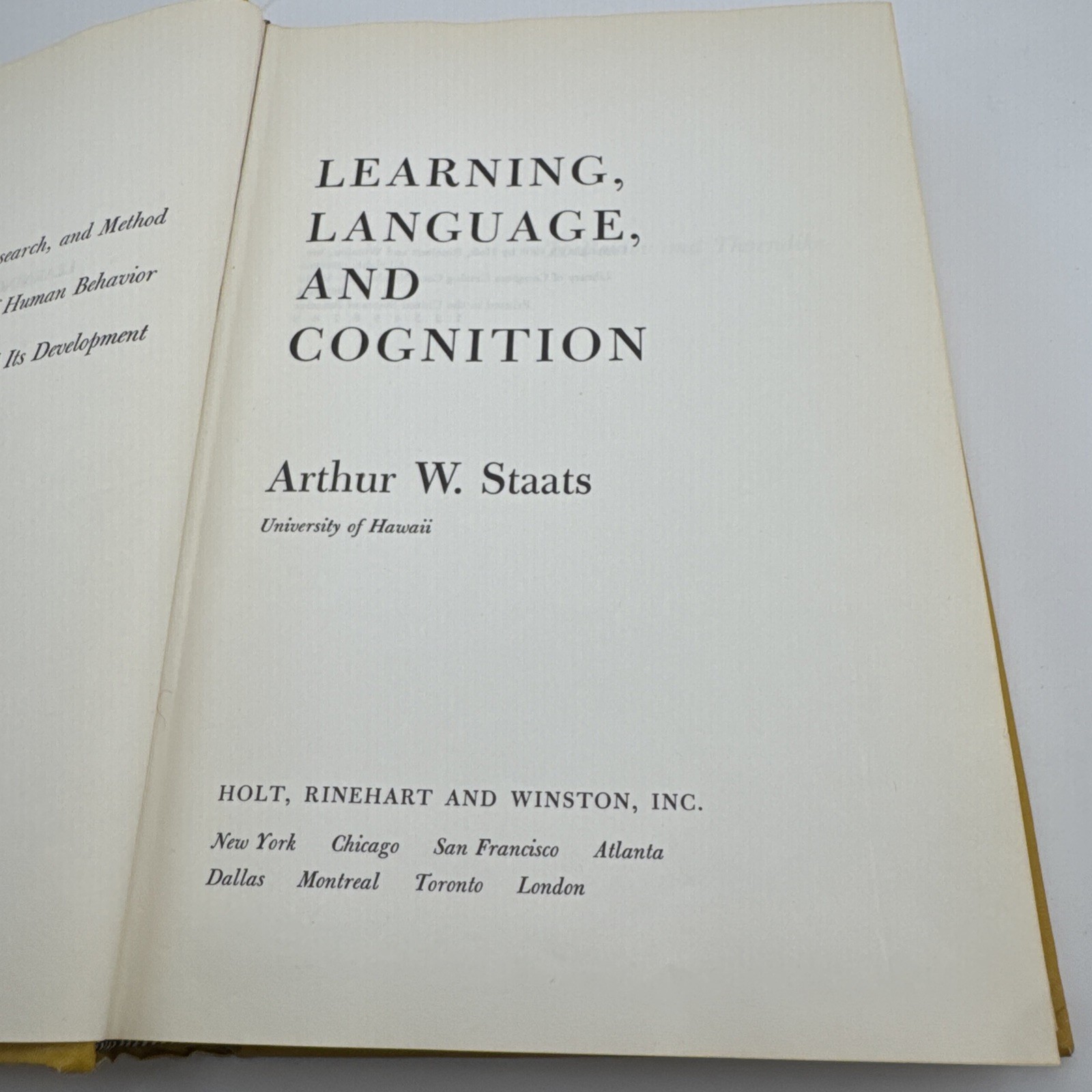 1968 HC Learning, Language, and Cognition by Staats, Arthur W.