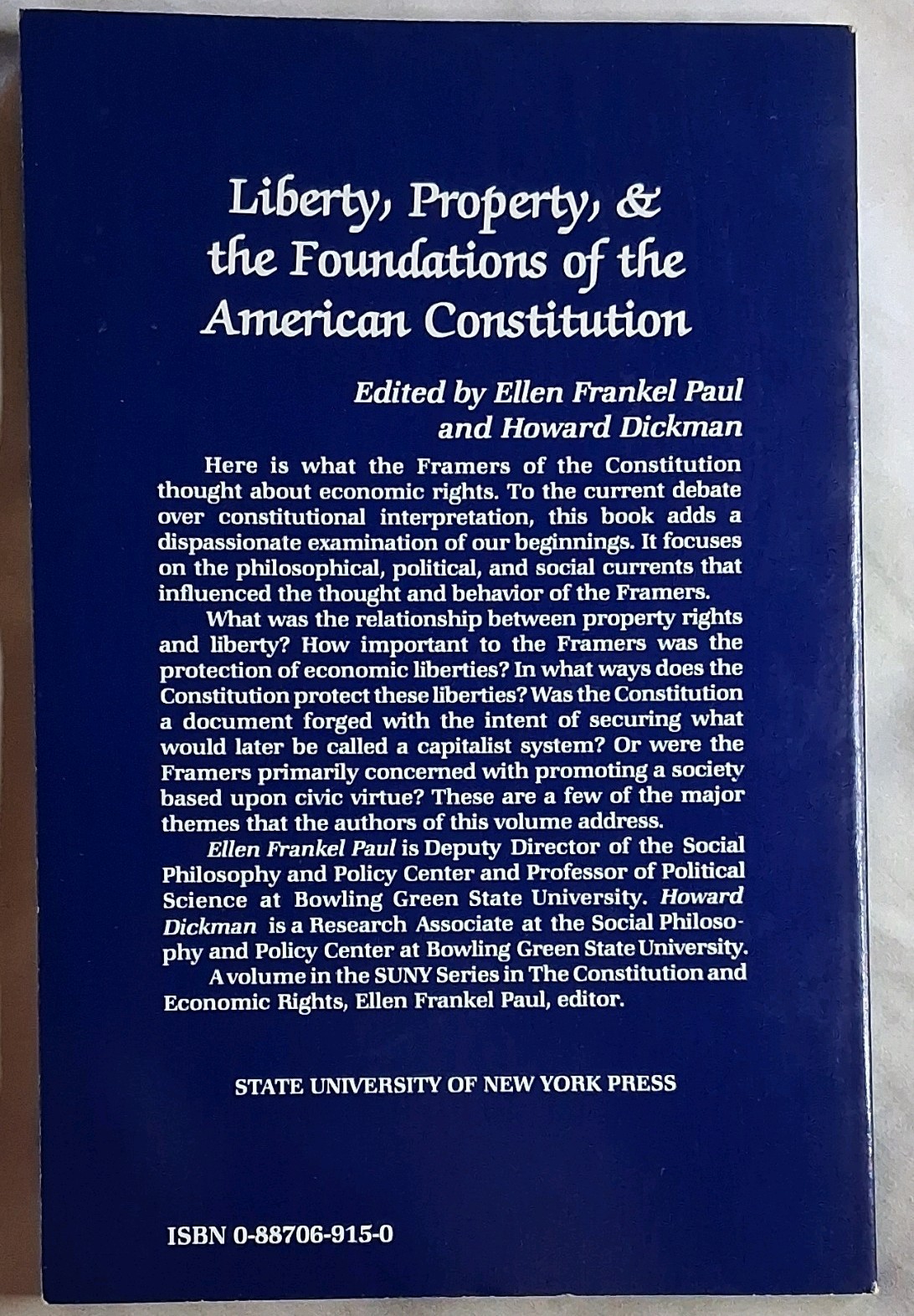 Liberty Property & The Foun. Of The American Constitution 1989 PB Paul & Dickman