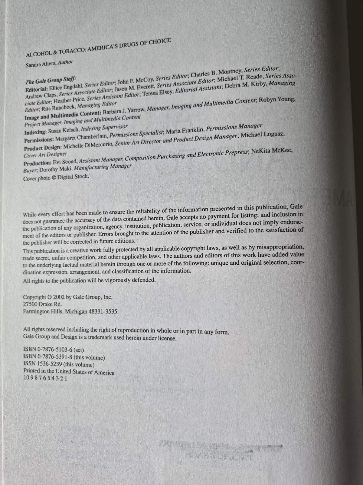 Alcohol Tobacco Americas Drugs of Choice Information Plus Ex-Library Reference