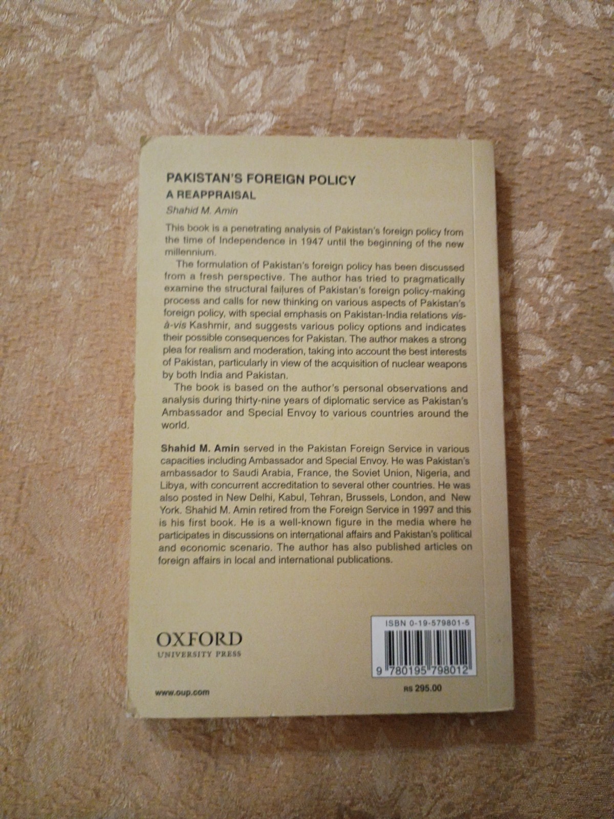 2002 Pakistan’s Foreign Policy A Reappraisal Shahid M Amin Oxford Paperback Book