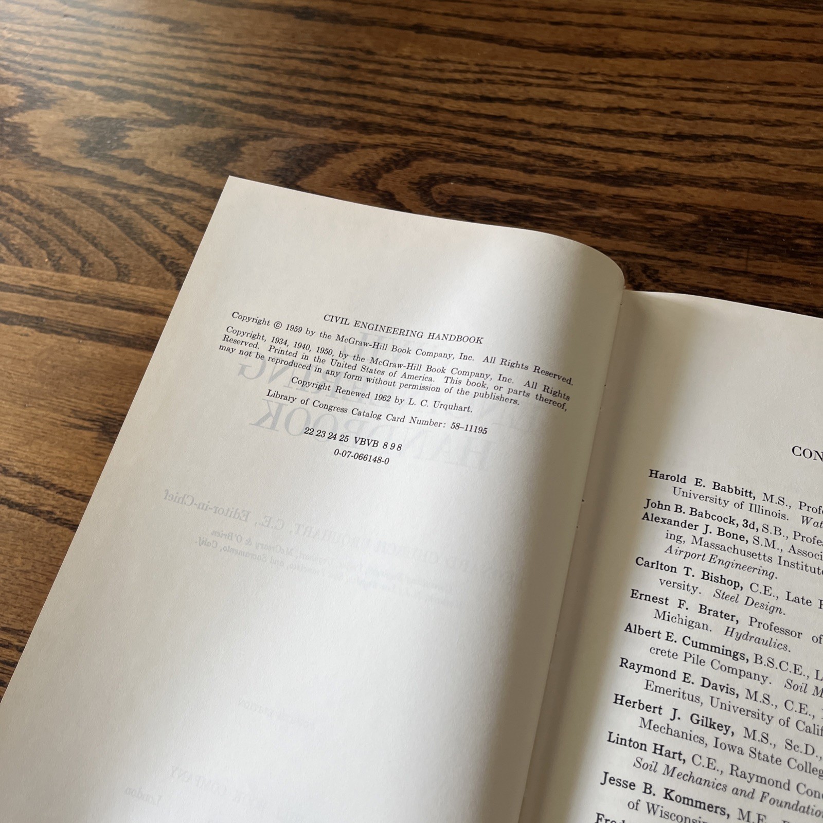 Civil Engineering Handbook Fourth Edition – Urquhart (1962 Vintage Hardcover)