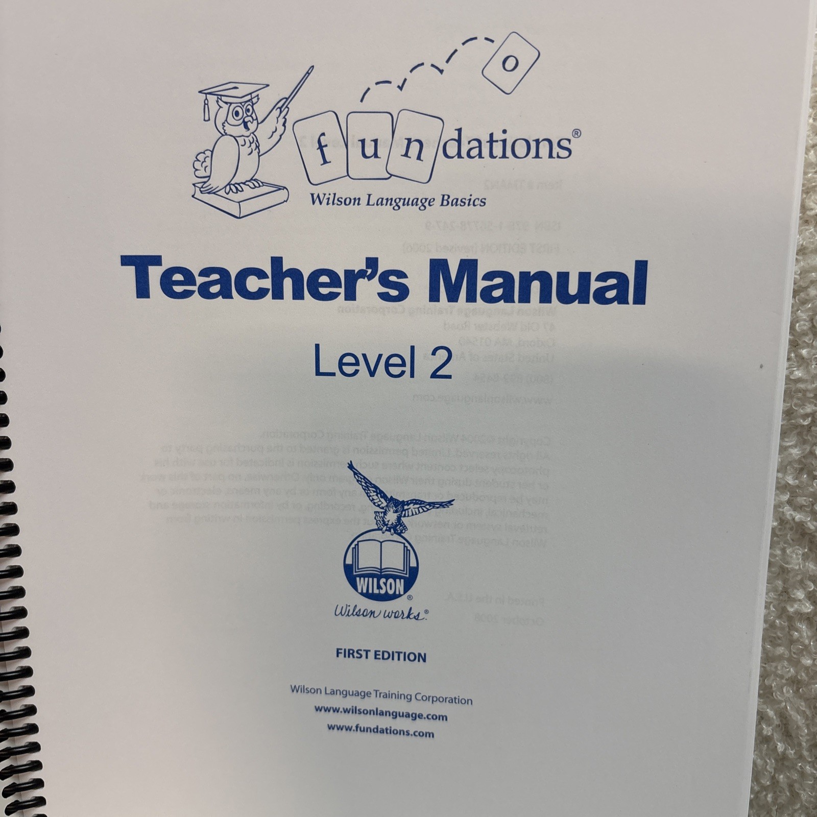 FUNDATIONS: Teacher’s Manual Level 2 & Letter Board Wilson Language