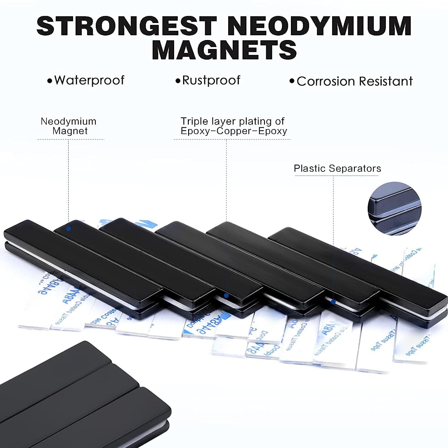 Strong Neodymium Bar Magnets, 16 Pack Black Heavy Duty Magnet with Double-Sid…