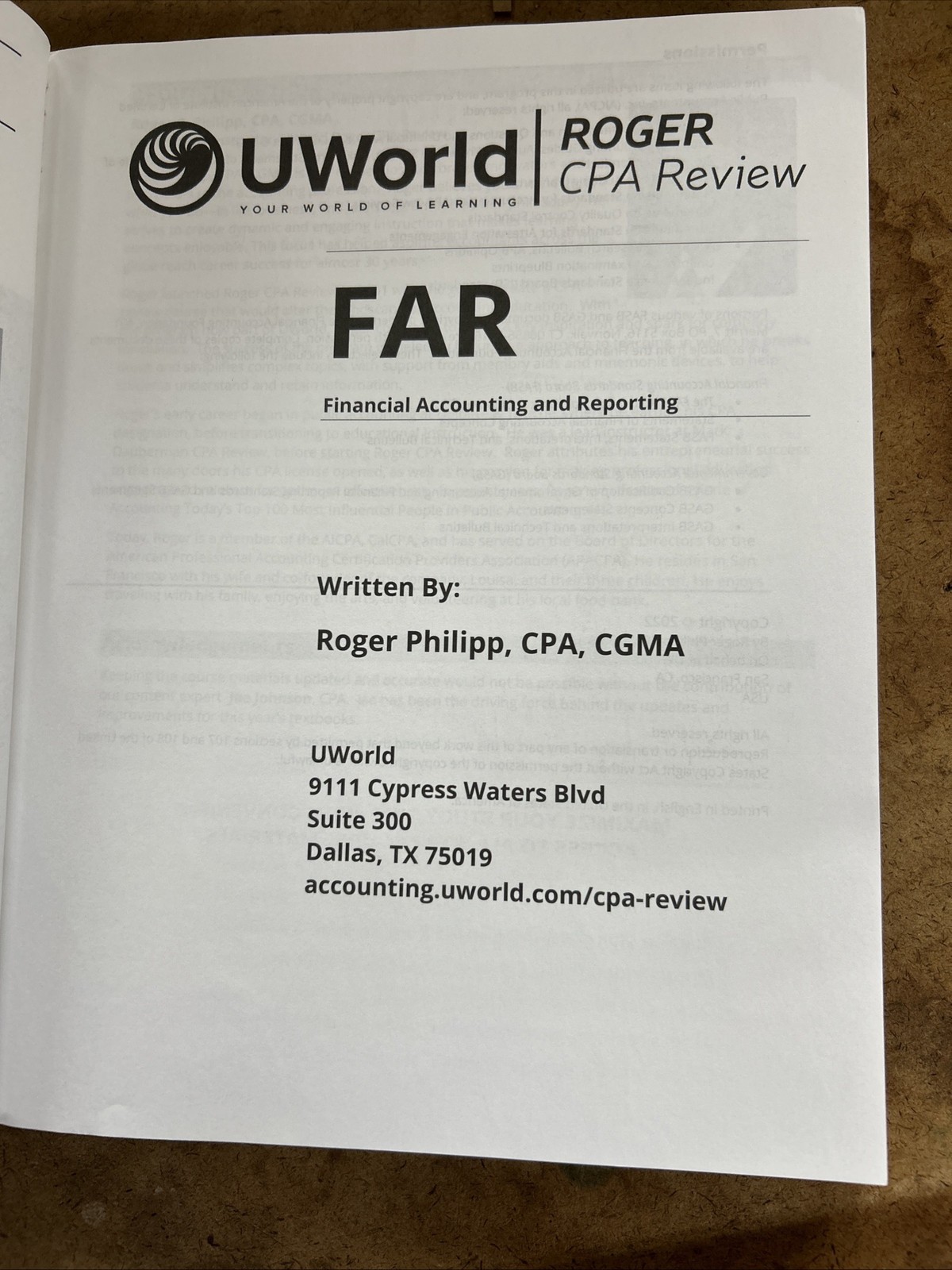 FAR 2022 Edition Textbook by UWorld Roger CPA Review (2021, Trade Paperback)
