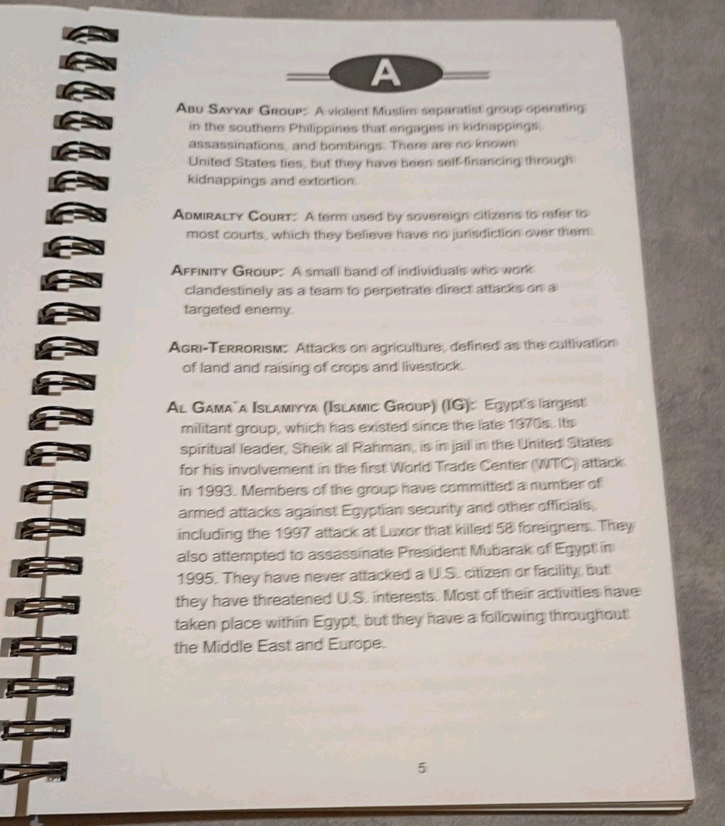 BJA Wire-Bound Book: Terrorism and Criminal Extremism, Definitions & Concepts