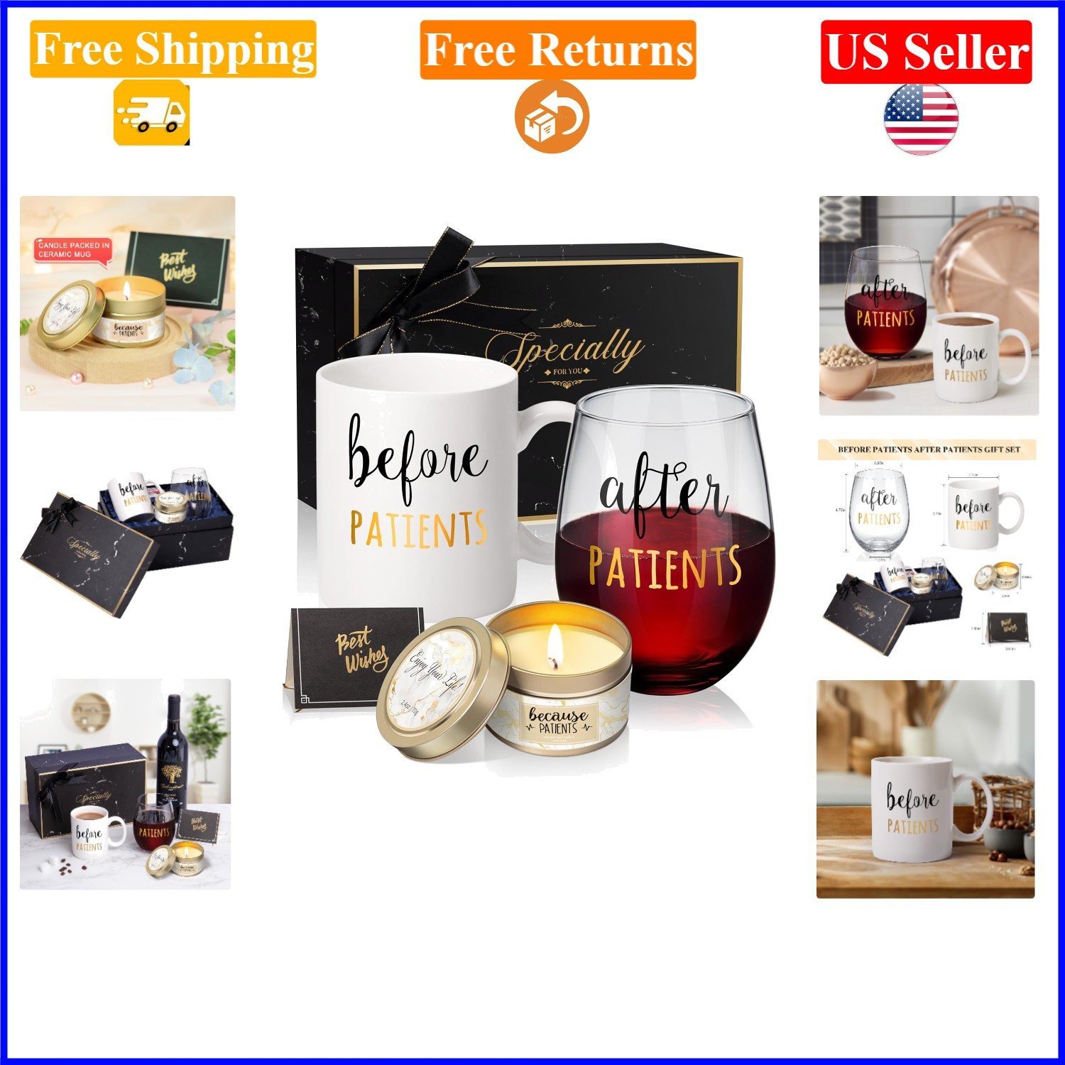 Before & After Patients 11oz Coffee Mug & 18oz Stemless Wine Glass Set – Nurs…