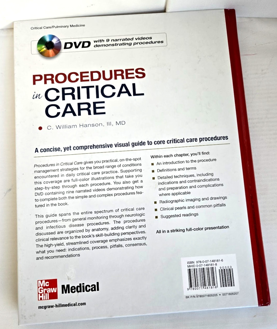 PROCEDURES IN CRITICAL CARE C William Hanson III INCLUDES UNOPENED DVD