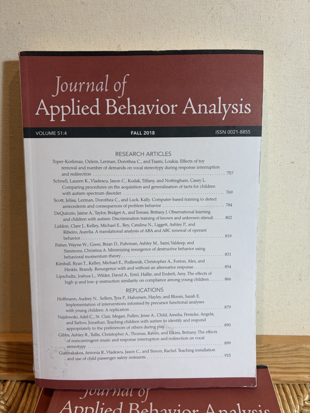 Journal of Applied Behavior Analysis Lot 7 Vol 50–52 2017–2019 ABA VG