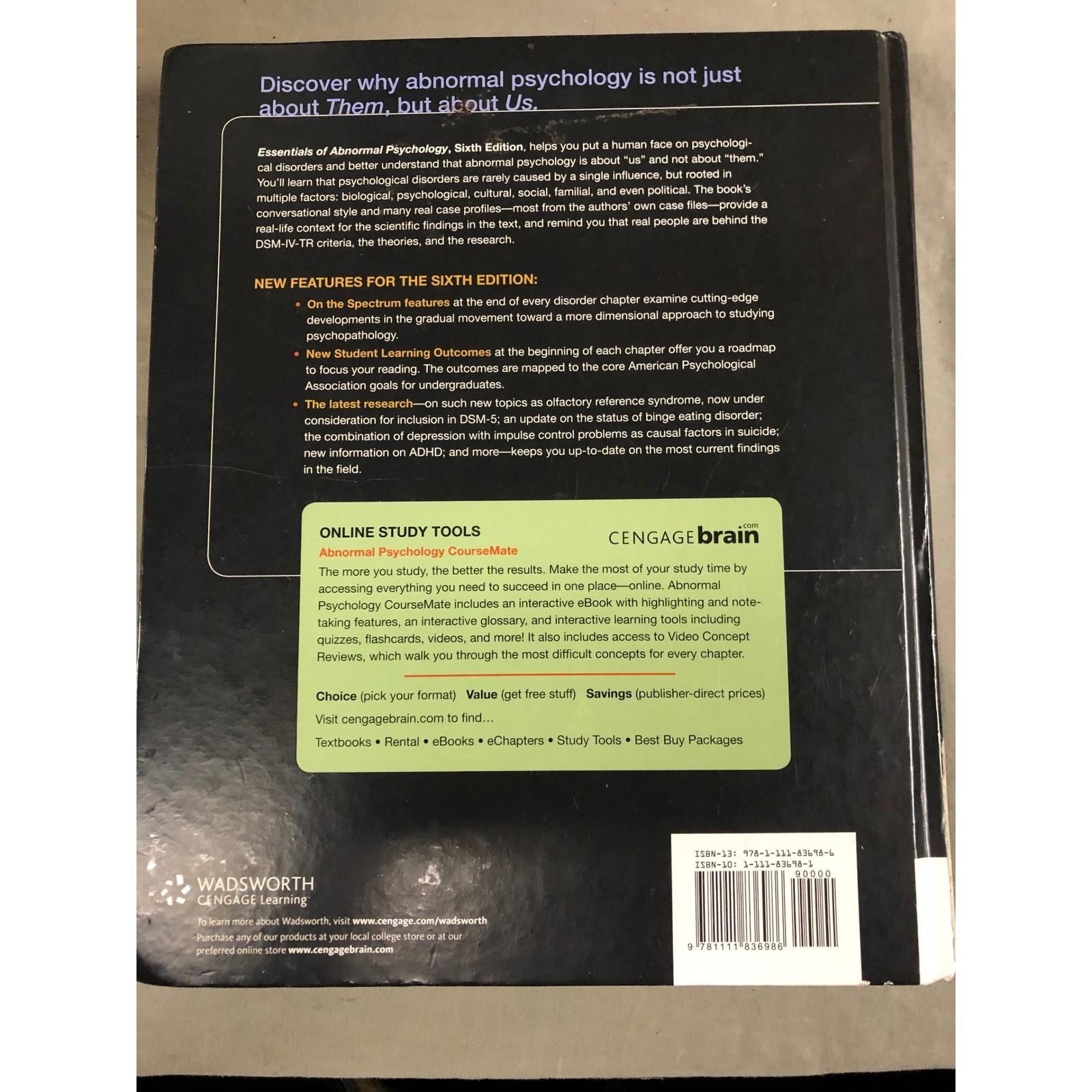 Essentials of Abnormal Psychology 6th Edition Textbook Durand David H Barlow