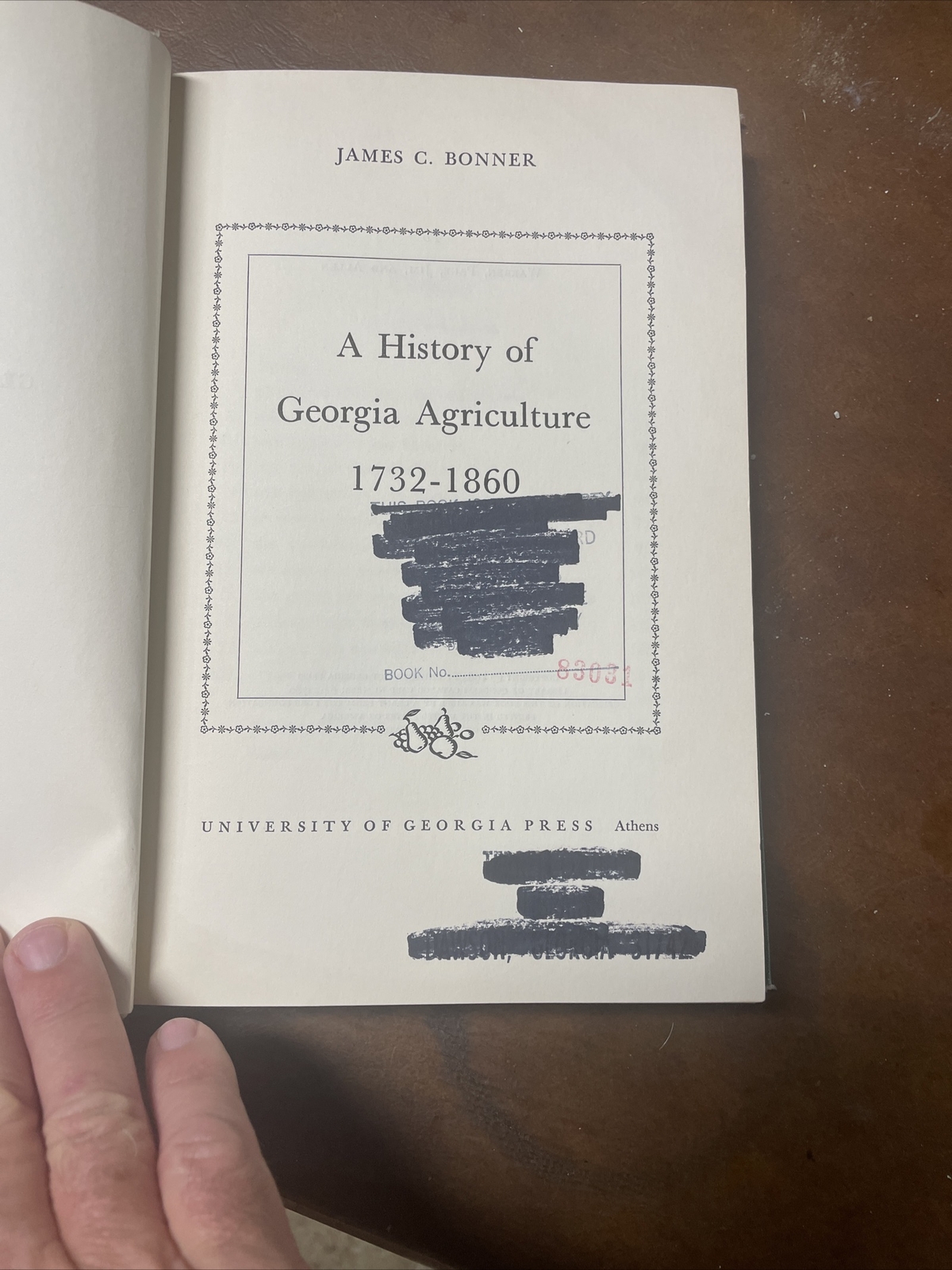 A History of Georgia Agriculture 1732-1860 By James C. Bonner 1964 Hardcover