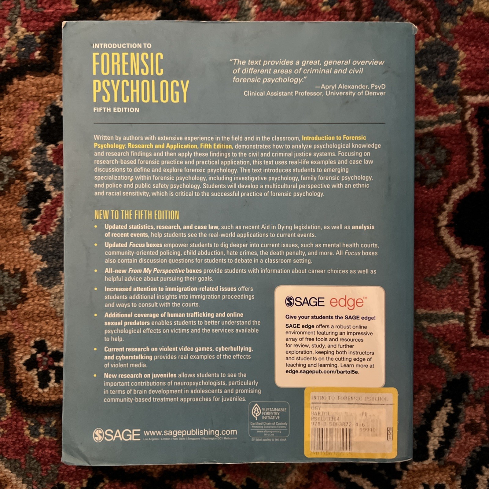Intro to Forensic Psychology:Research & Application Anne Bartol 2018 Paperback