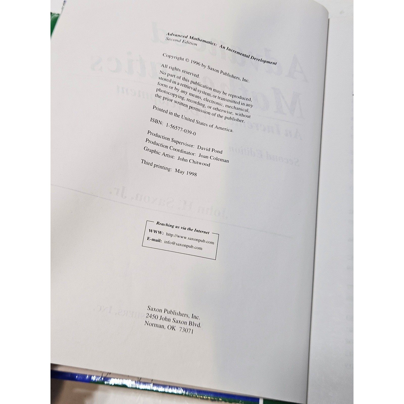 Advanced Mathematics Saxon Textbook and Solutions Manual Second Edition Set