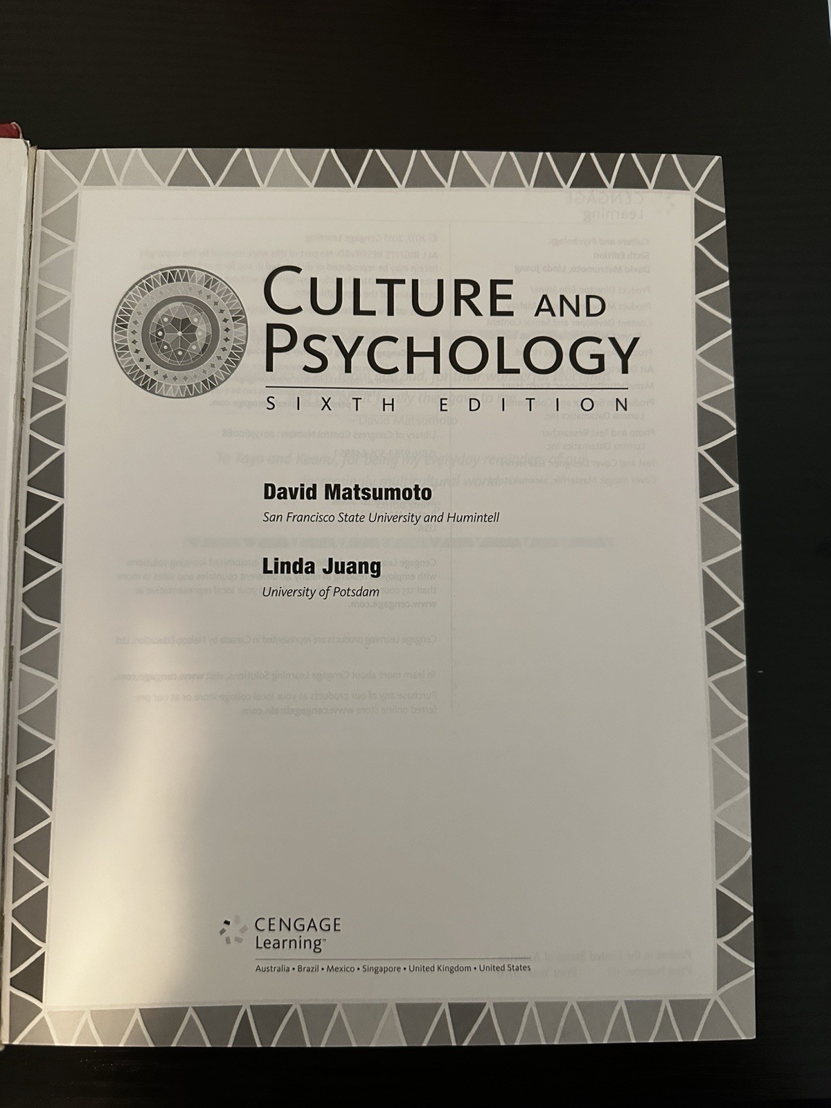 Culture and Psychology by David Matsumoto and Linda Juang (2016, Hardcover)