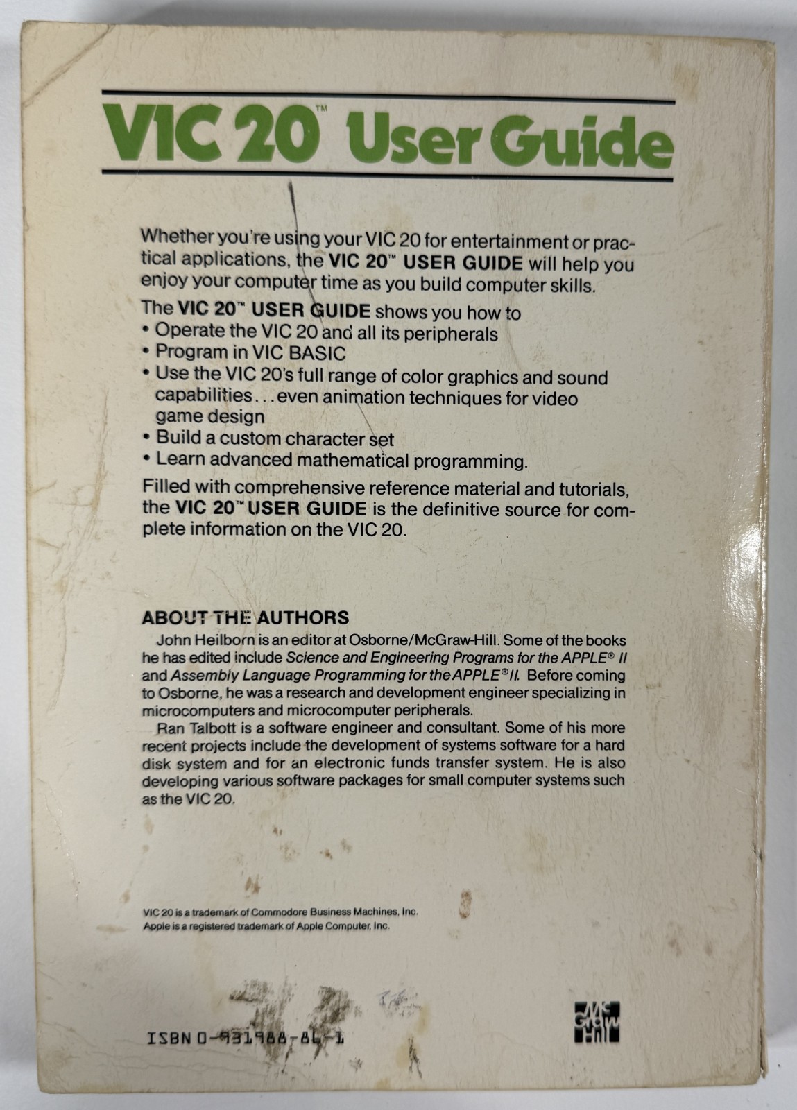 Vic 20 User Guide / Osborne / McGraw-Hill / Commodore VIC-20 (Book)