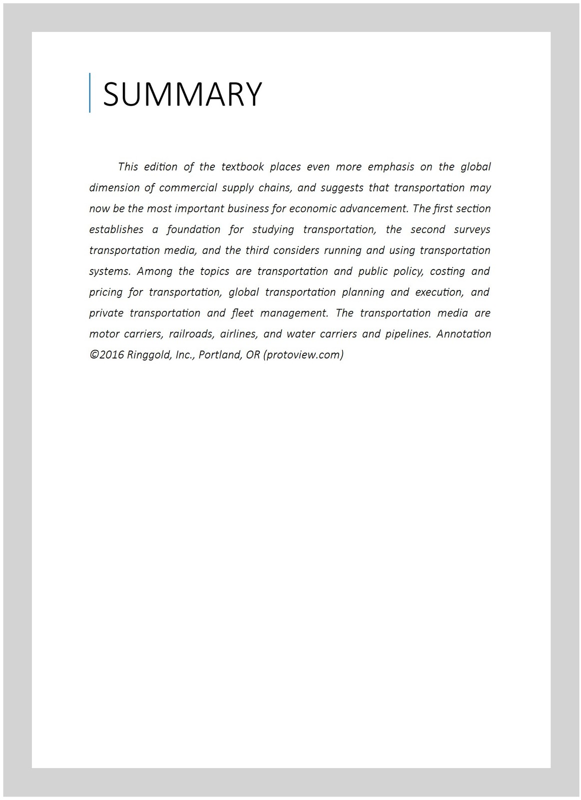 Transportation : A Global Supply Chain Perspective, Hardcover by Coyle, John …