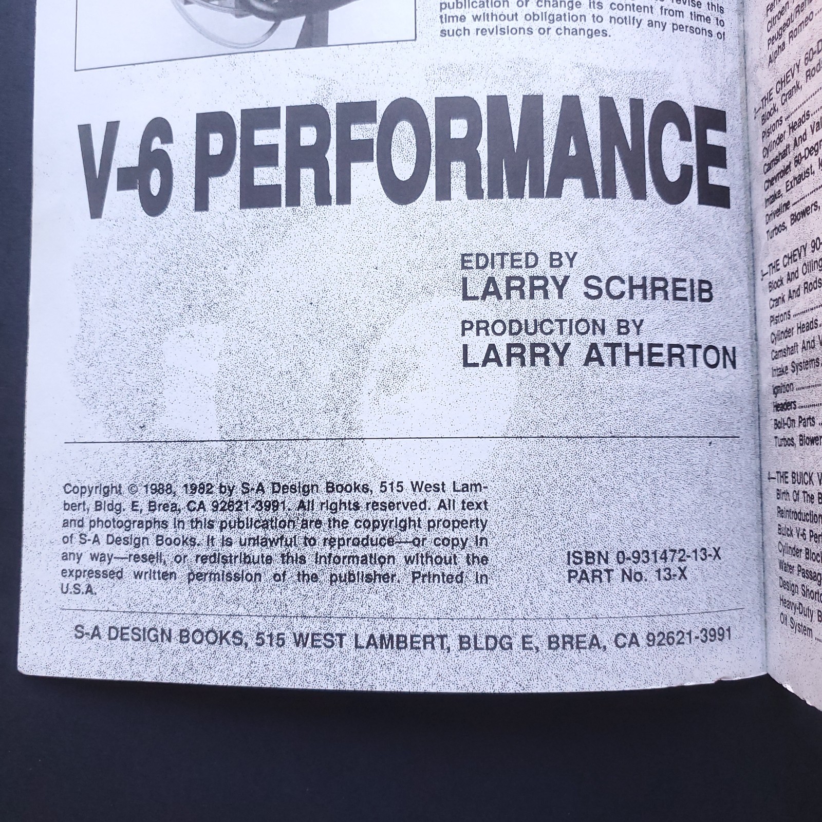 V-6 Performance Buick Ford & Chevy Building Engines PB Book Pat Ganahl 1988
