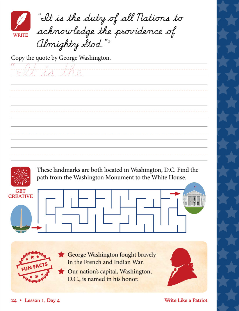 New WRITE LIKE A PATRIOT Master Books Penmanship Practicing Cursive Homeschool