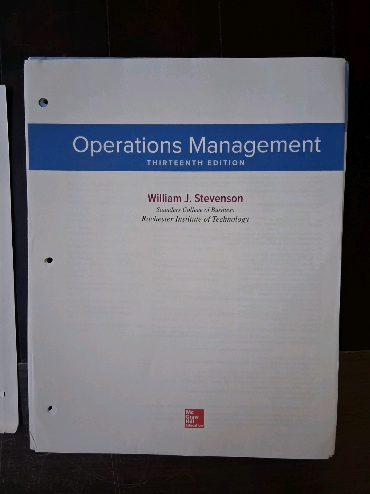 Operations Management 13th Ed. by William J. Stevenson 2018 looseleaf