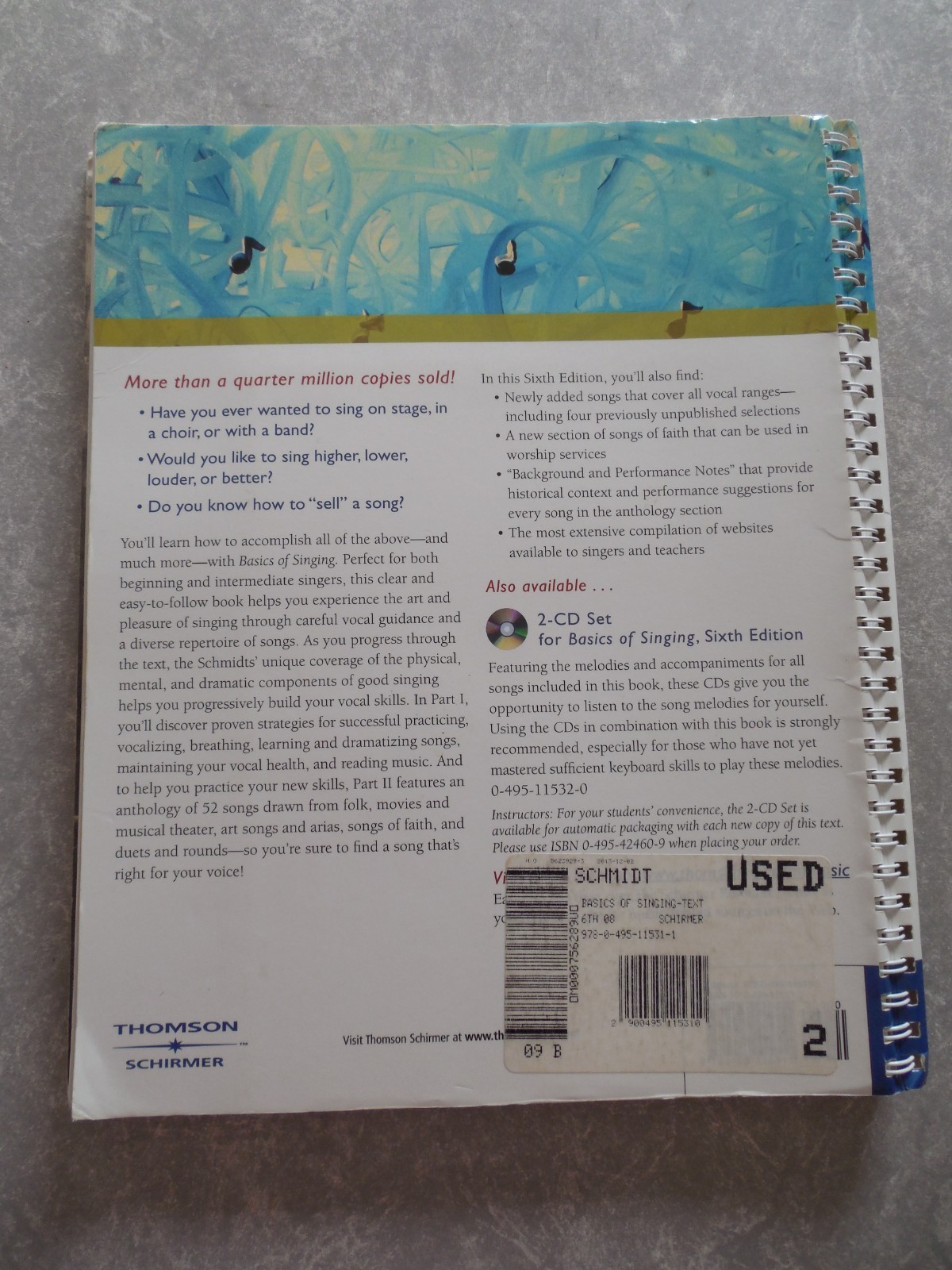 BASICS OF SINGING by JAN SCHMIDT & HEIDI COUNSELL SCHMIDT, 6TH ED., SPIRAL BOUND