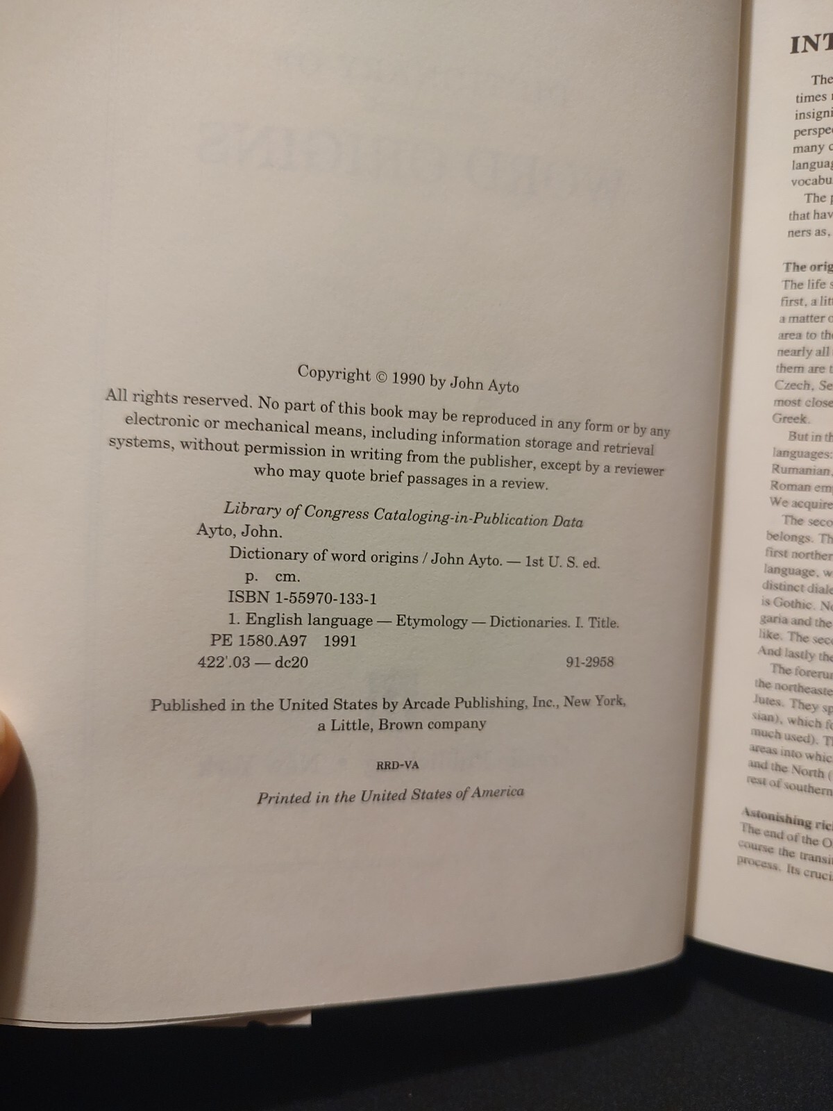 Dictionary of Word Origins by John Ayto (1991)