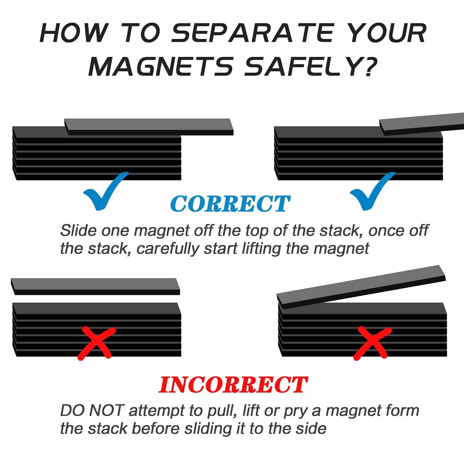 Strong Neodymium Bar Magnets, 16 Pack Black Heavy Duty Magnet with Double-Sid…