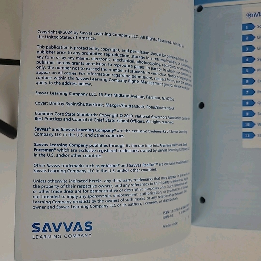 Savvas enVision Algebra 1 Common Core Student Companion 2024 Paperback