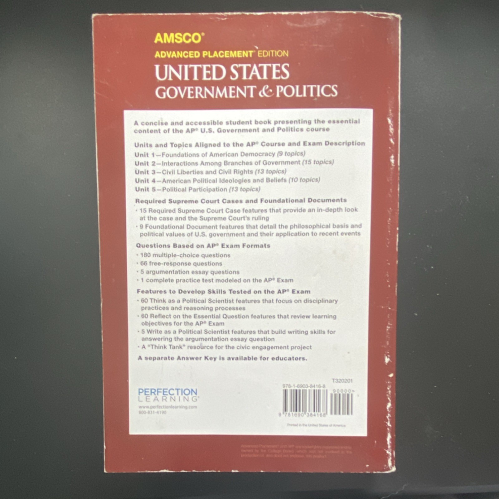 AMSCO AP Edition United States Government & Politics Wolfford PB 2019 546p